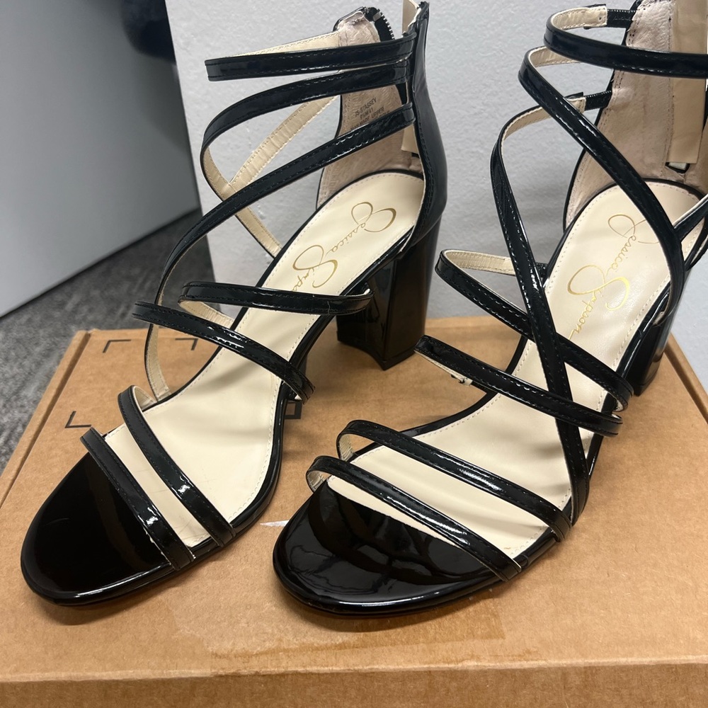 Jessica Simpson Glossy Black Strappy Heels